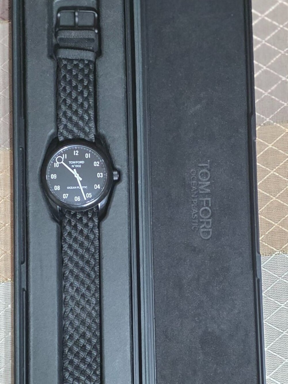 Tom Ford N°.002 Ocean Plastic Swiss Quartz Watch All Black With Box